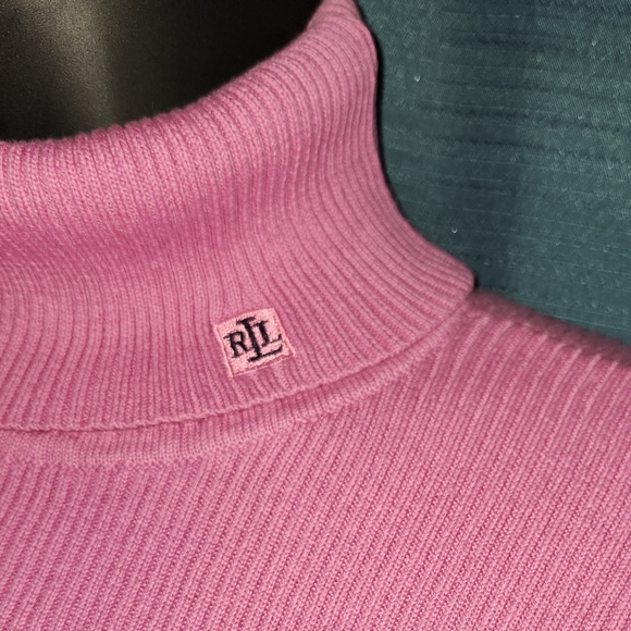 Ralph Lauren Pink Black Striped Turtleneck Sweater - Picture 2 of 6